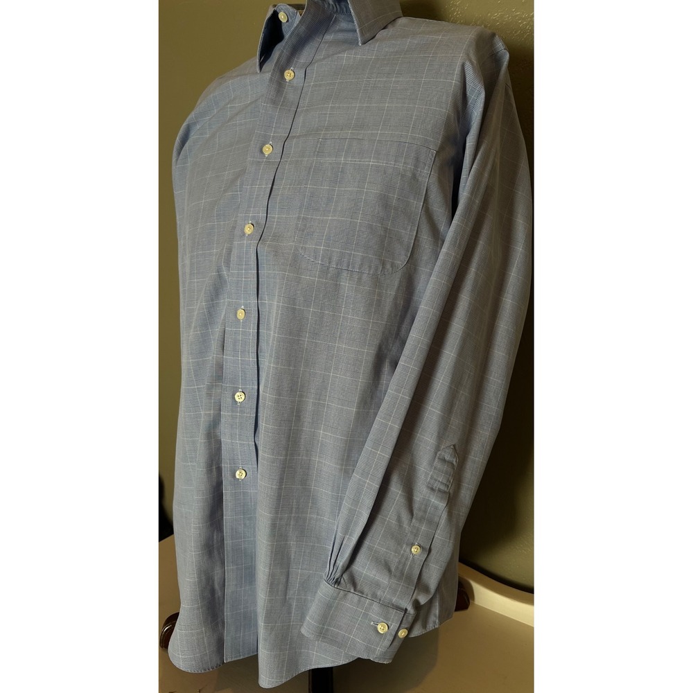 Brooks Brothers Mens 15.5 34/35 Traditional Fit Non-Iron Blue Glen Plaid Shirt